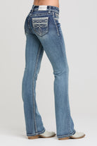 Grace in LA bootcut jeans back pocket detail featuring western embroidery stitching