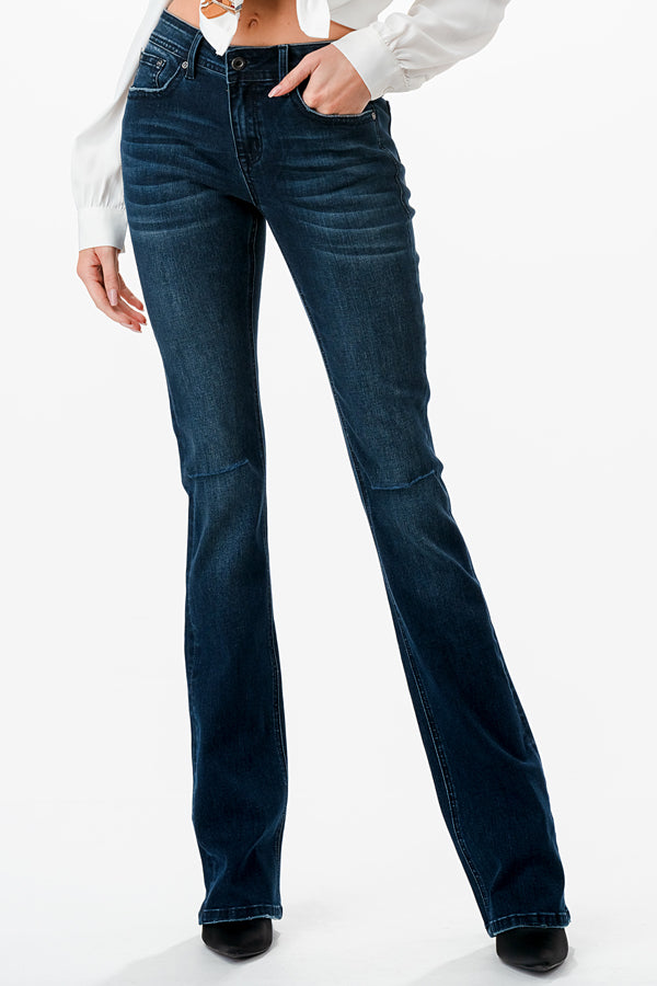 Basic 5 Pockets Design Mid Rise Bootcut Jeans