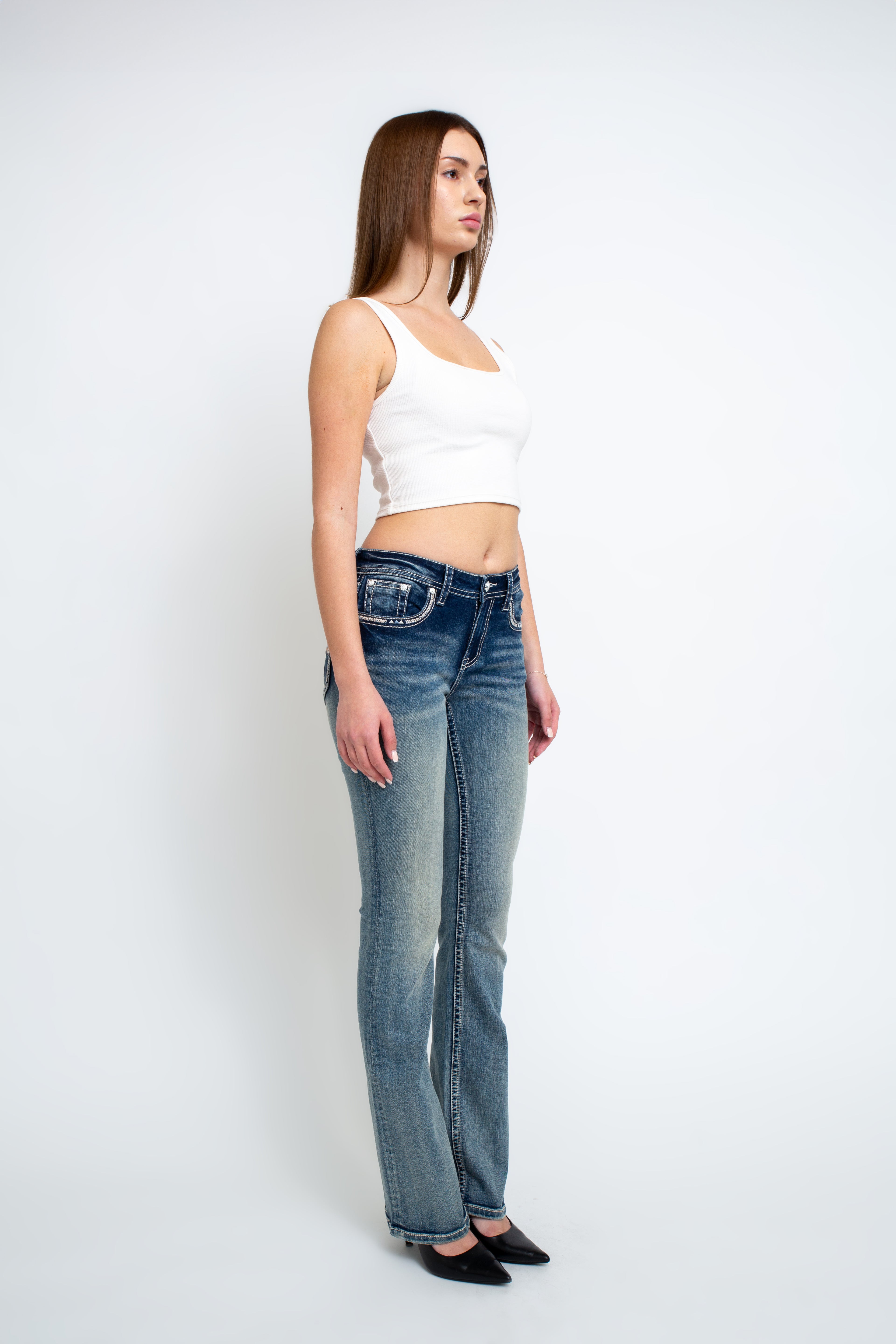 Eagle Detail Mid Rise Bootcut Embellished Jeans