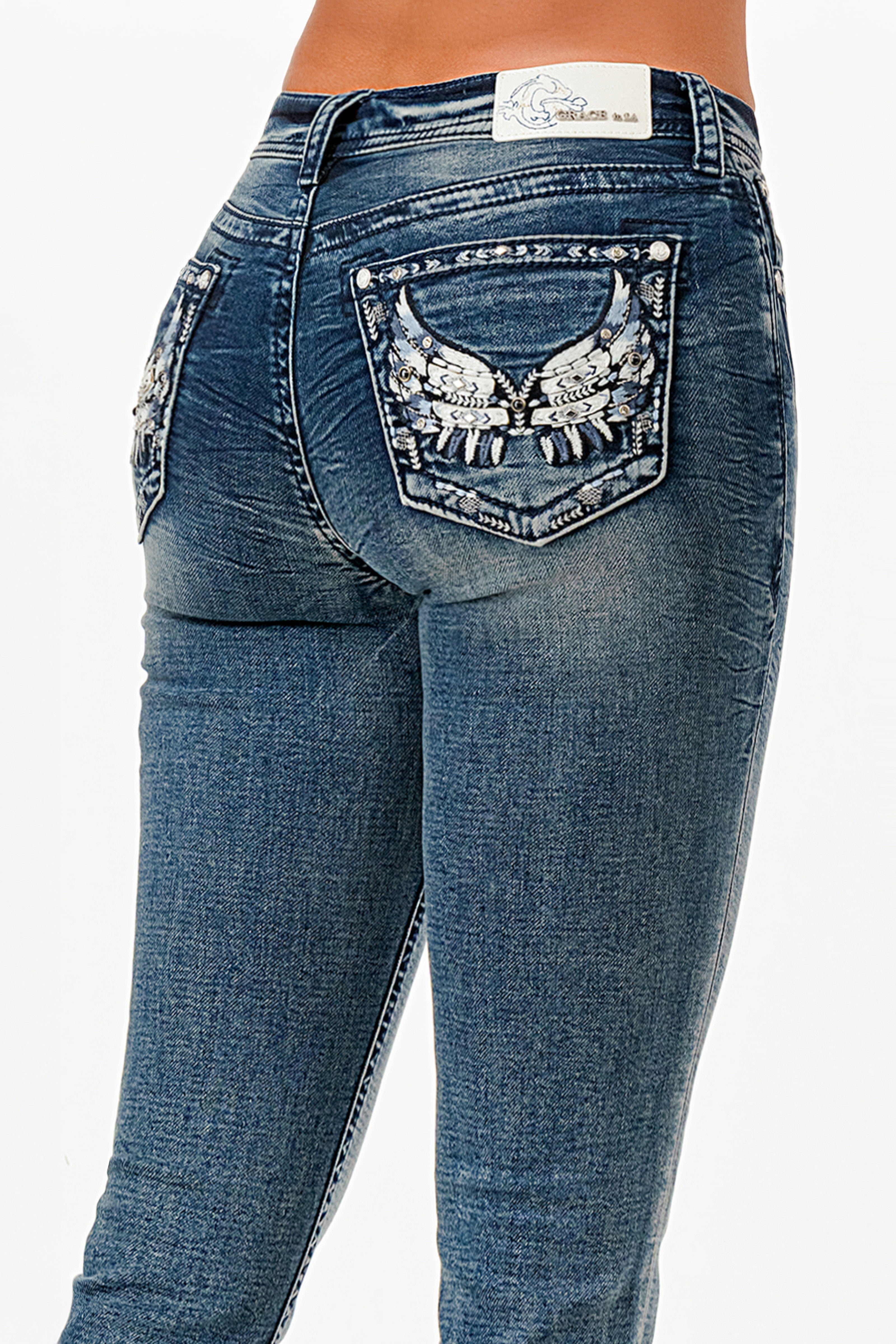 Wing Mid Rise Bootcut Soft Denim Jeans Grace in LA
