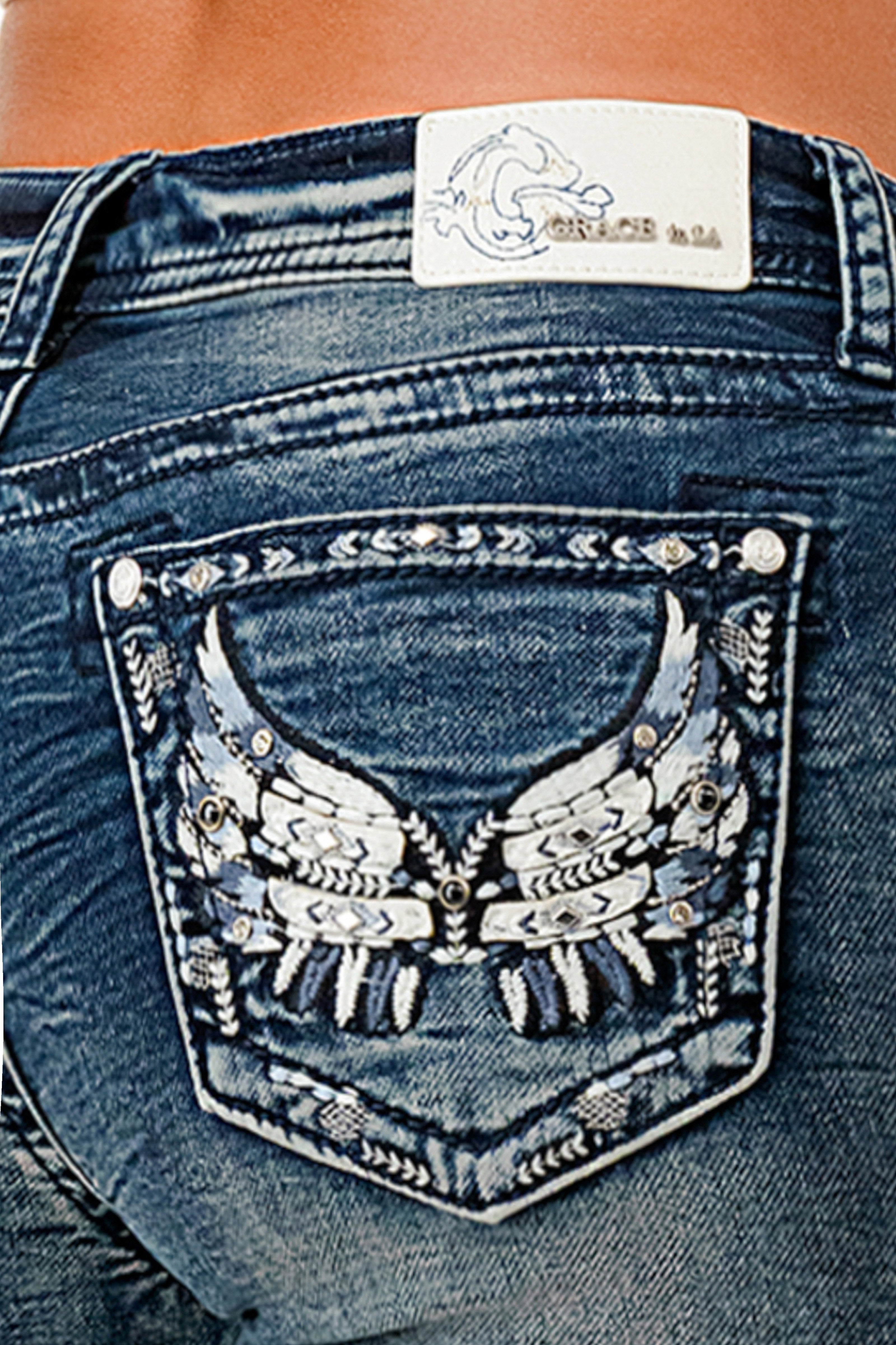 Wing Mid Rise Bootcut Soft Denim Jeans Grace in LA
