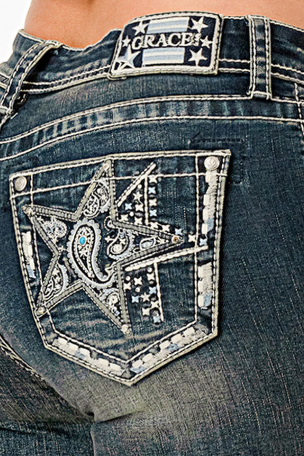Double Stars Modify Mid Rise Embellished Bootcut Jeans