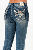 Steer Head Mid Rise Bootcut Recycle Fabric Jeans Grace in LA