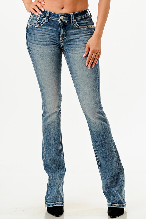 Floral Diamonds Mid Rise Bootcut Jeans