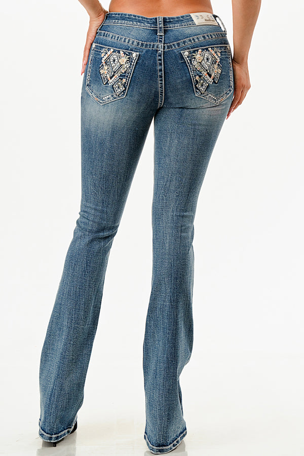 Floral Diamonds Mid Rise Bootcut Jeans