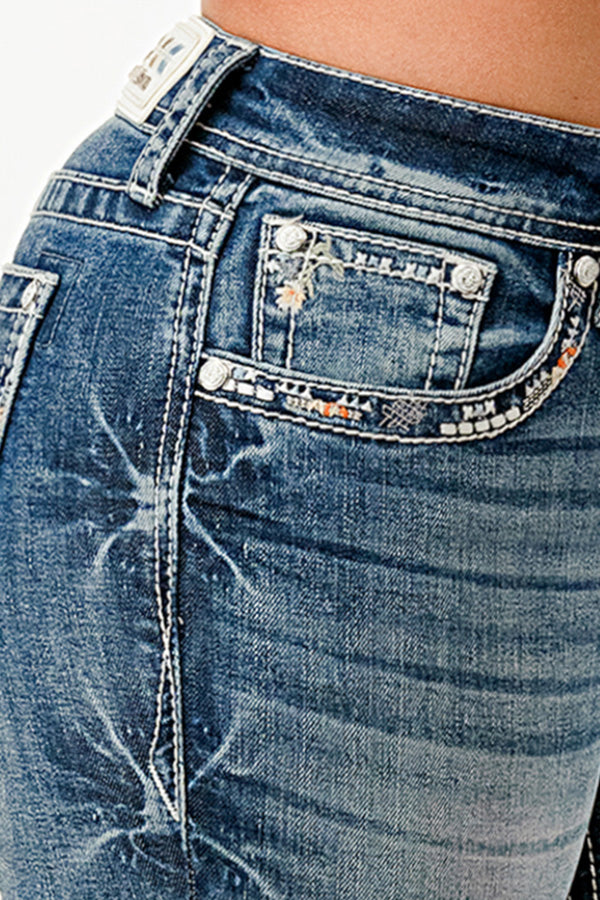Floral Diamonds Mid Rise Bootcut Jeans