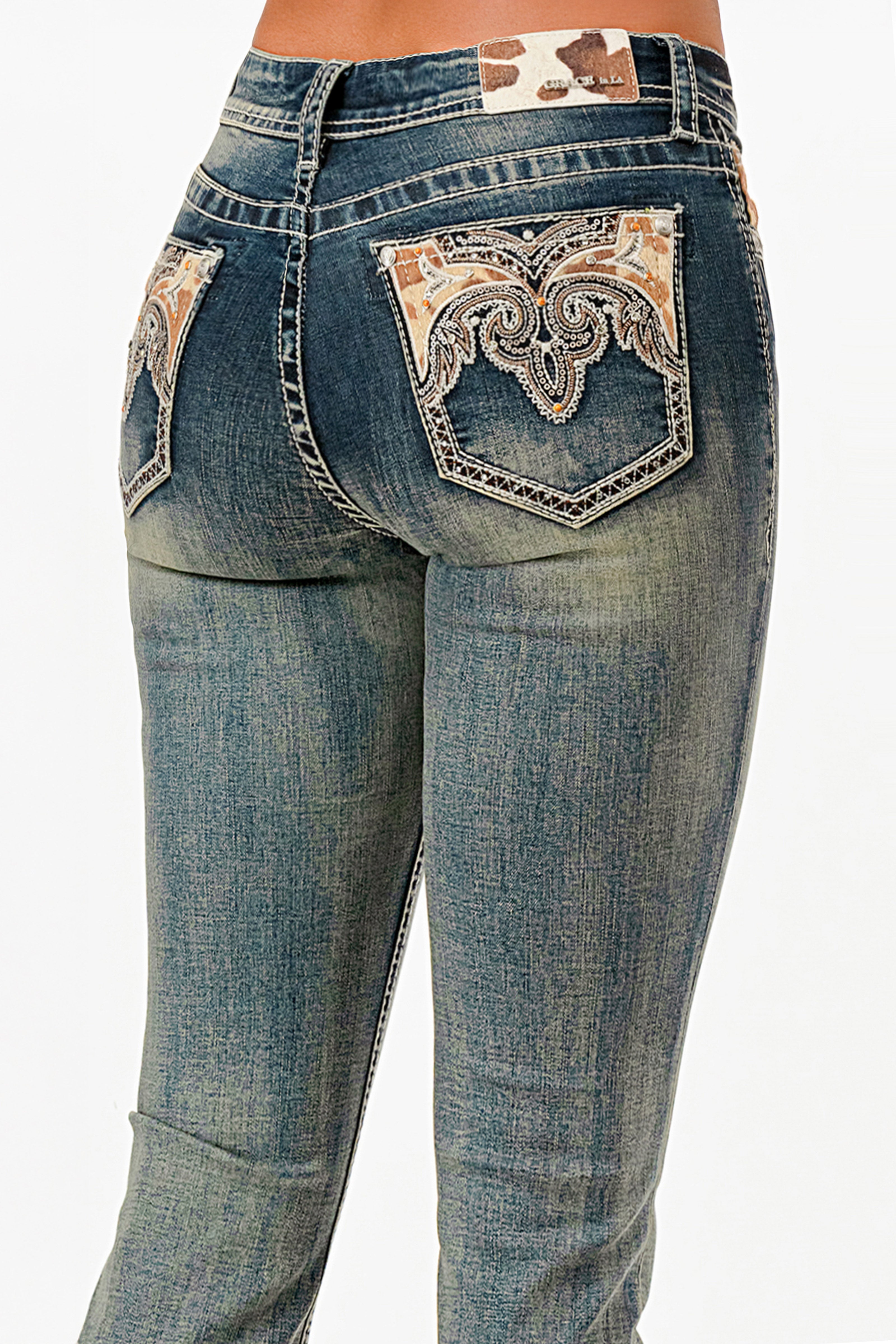 Cowhide Western Mid Rise Bootcut Jeans Grace in LA