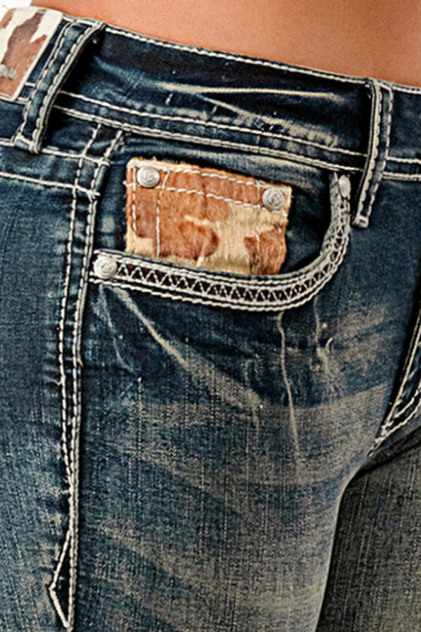 Cowhide Western Mid Rise Bootcut Jeans