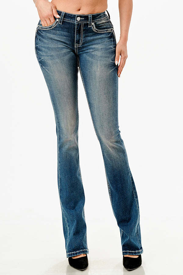 Cattle Dreamcatcher Mid Rise Embellished Bootcut Jeans Grace in LA - Denim