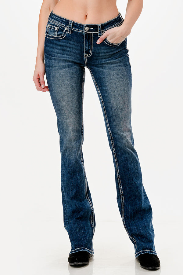 Flu De Lee 3D Mid Rise Bootcut Rhinestone Jeans