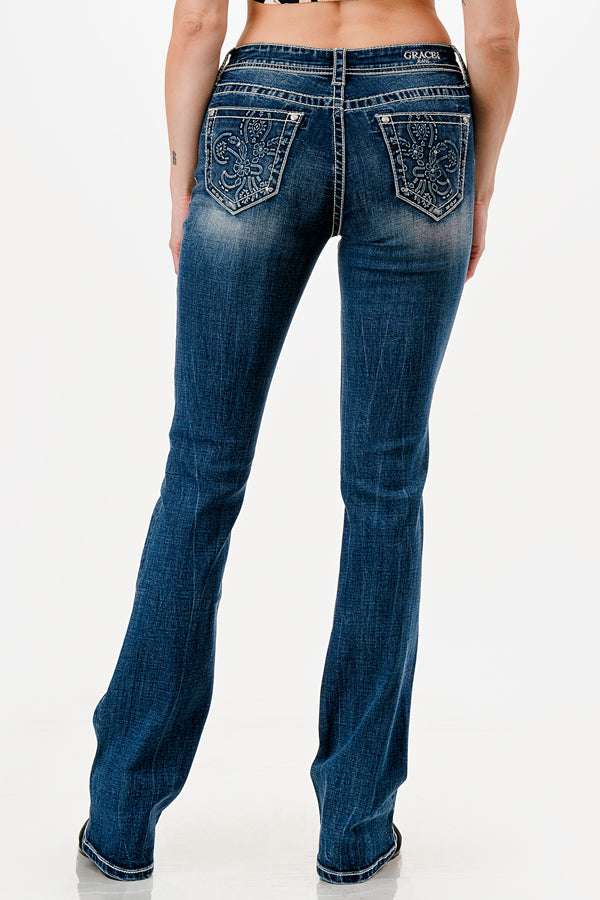 Flu De Lee 3D Mid Rise Bootcut Rhinestone Jeans