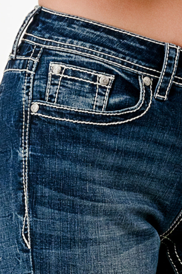 Flu De Lee 3D Mid Rise Bootcut Rhinestone Jeans