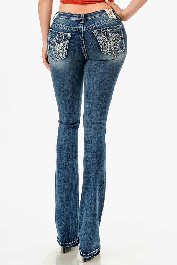 Flu De Lee Modify Mid Rise Embellished Bootcut Jeans