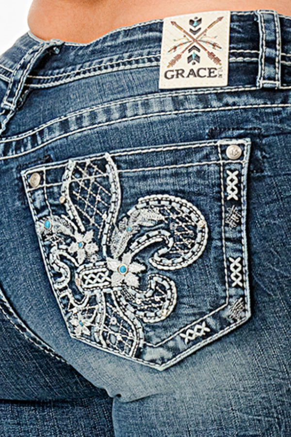 Flu De Lee Modify Mid Rise Embellished Bootcut Jeans