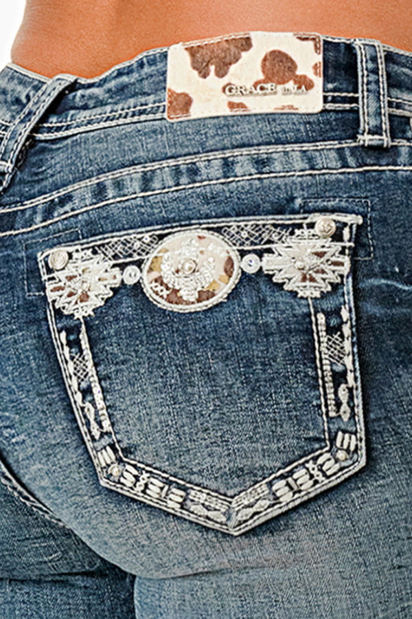 Western Belt Modify Mid Rise Embellished Women's Bootcut Jeans