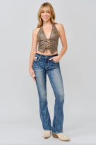 Grace in LA bootcut jeans full rear view with steer head embroidery on both back pockets