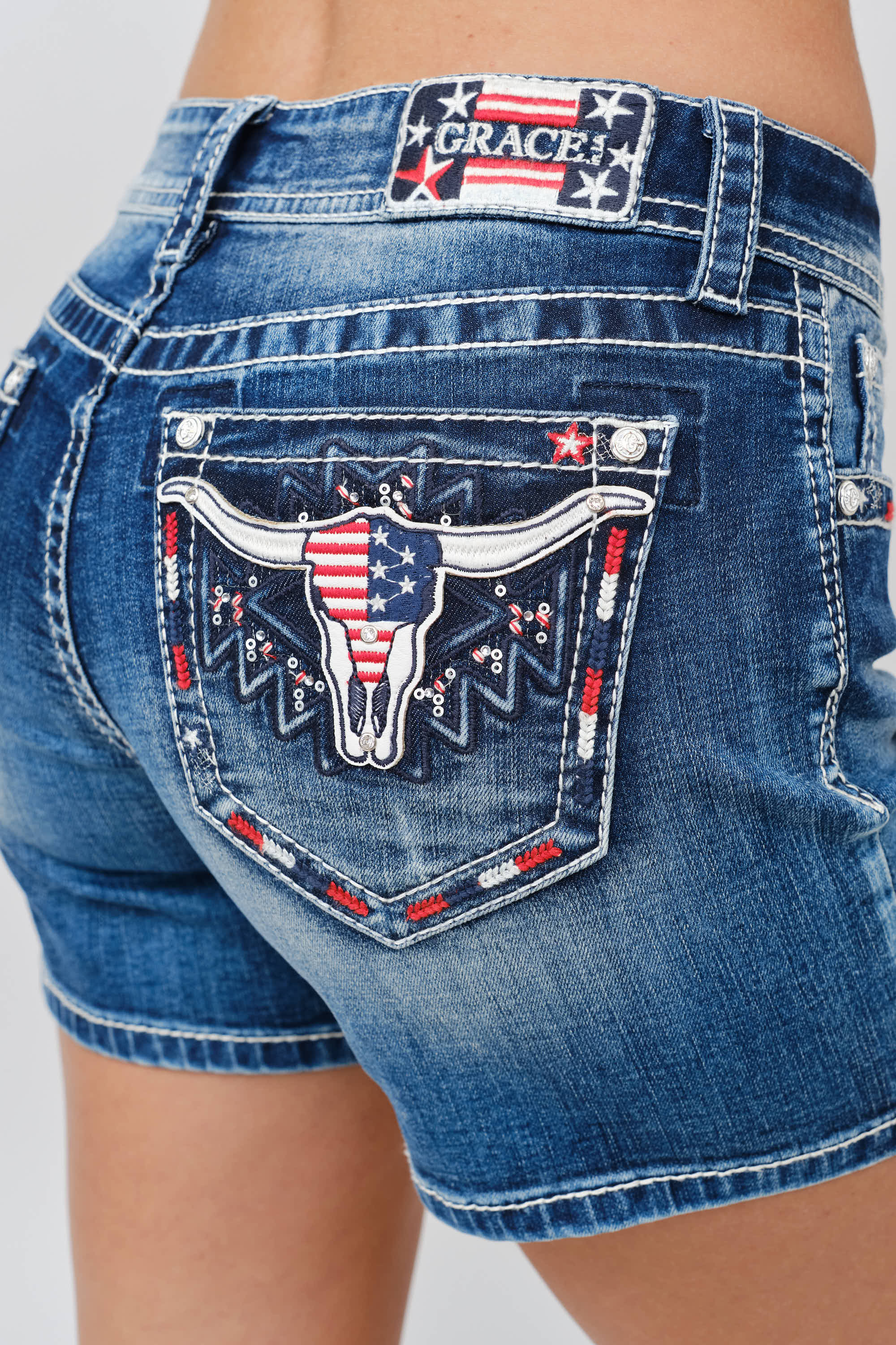 American Steer Head Embroidered Short – Grace in LA