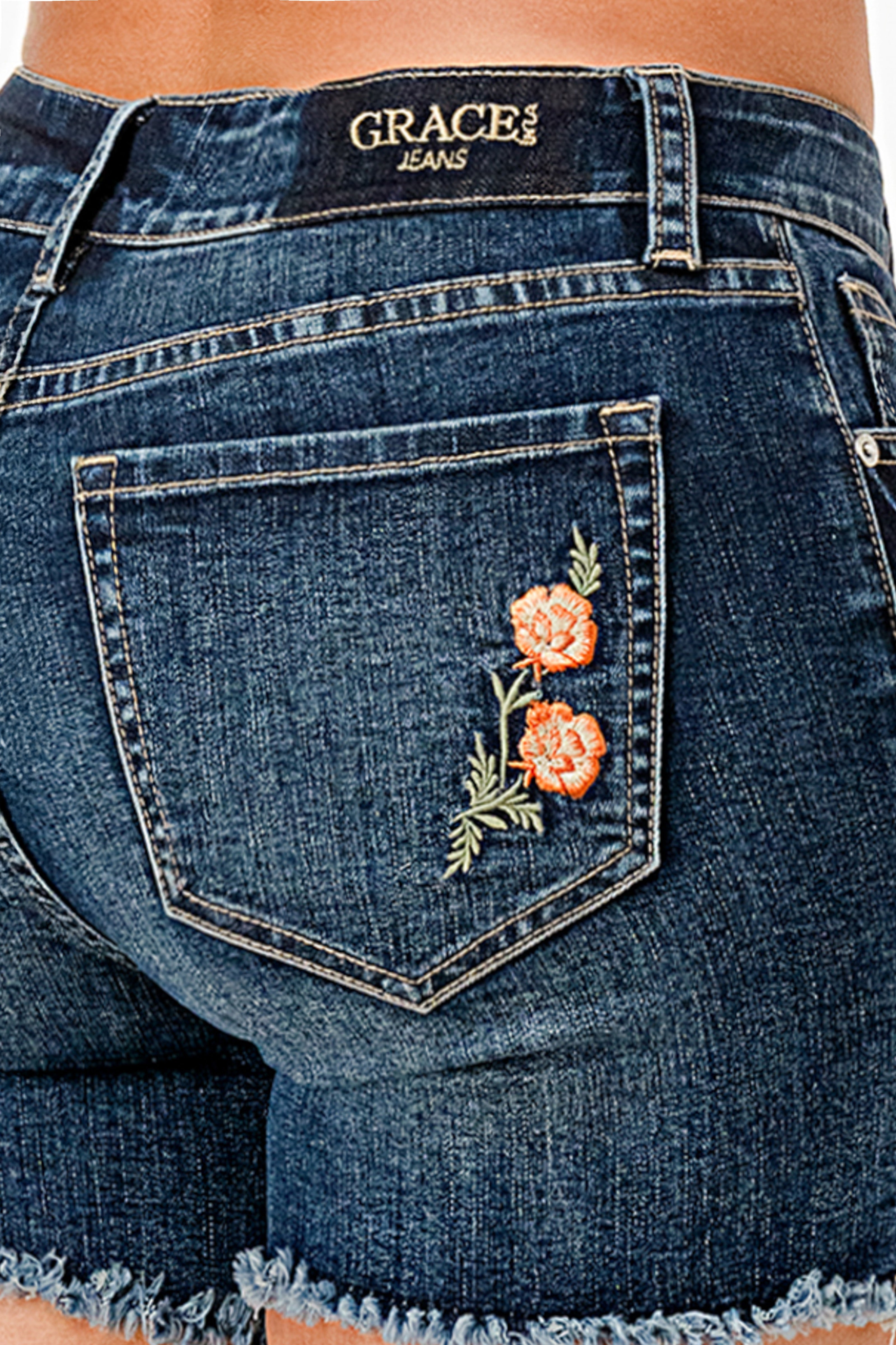Marigolds Mid Rise Embroidered Denim Shorts