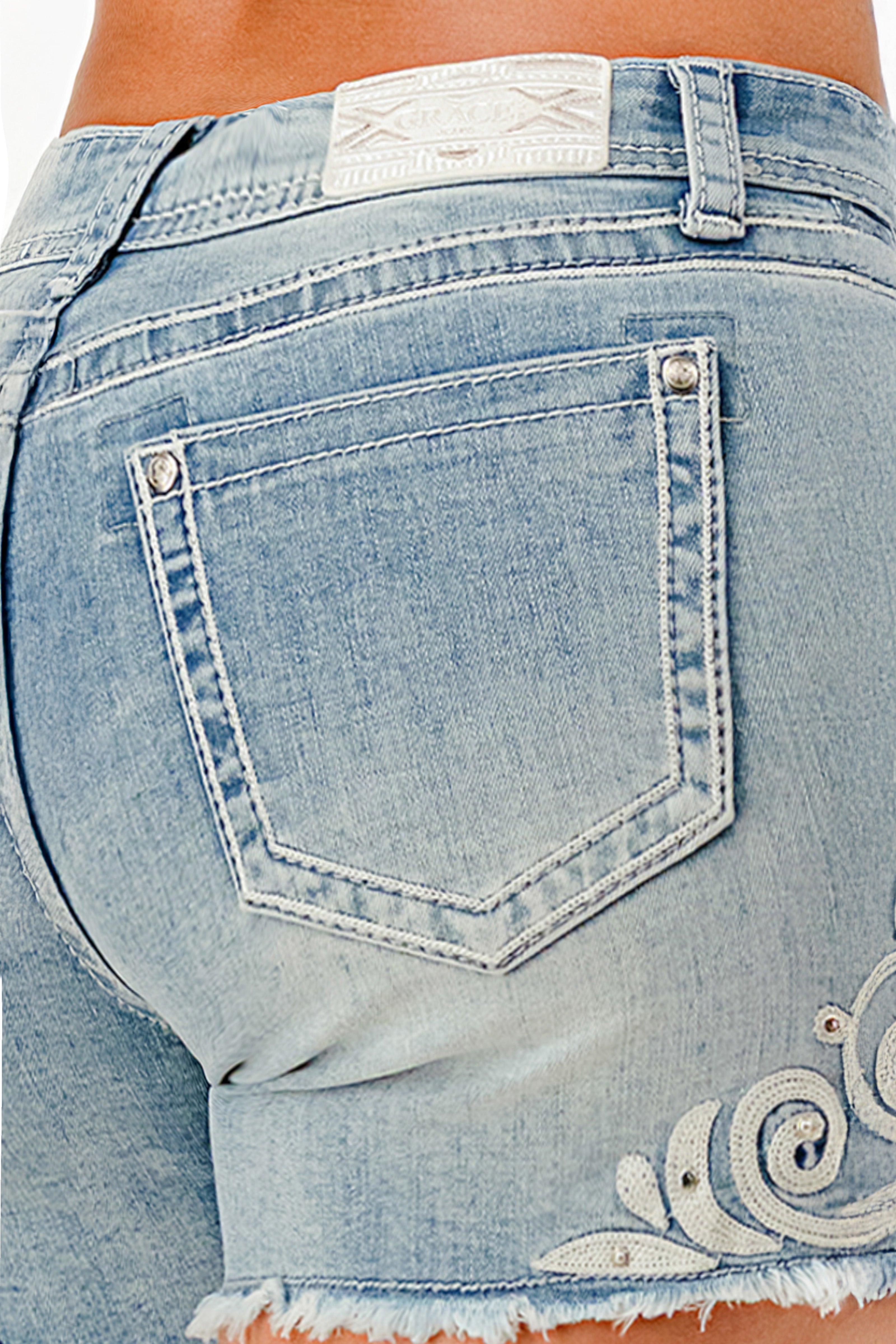 Floral Charm Embroidered Mid Rise Denim Shorts