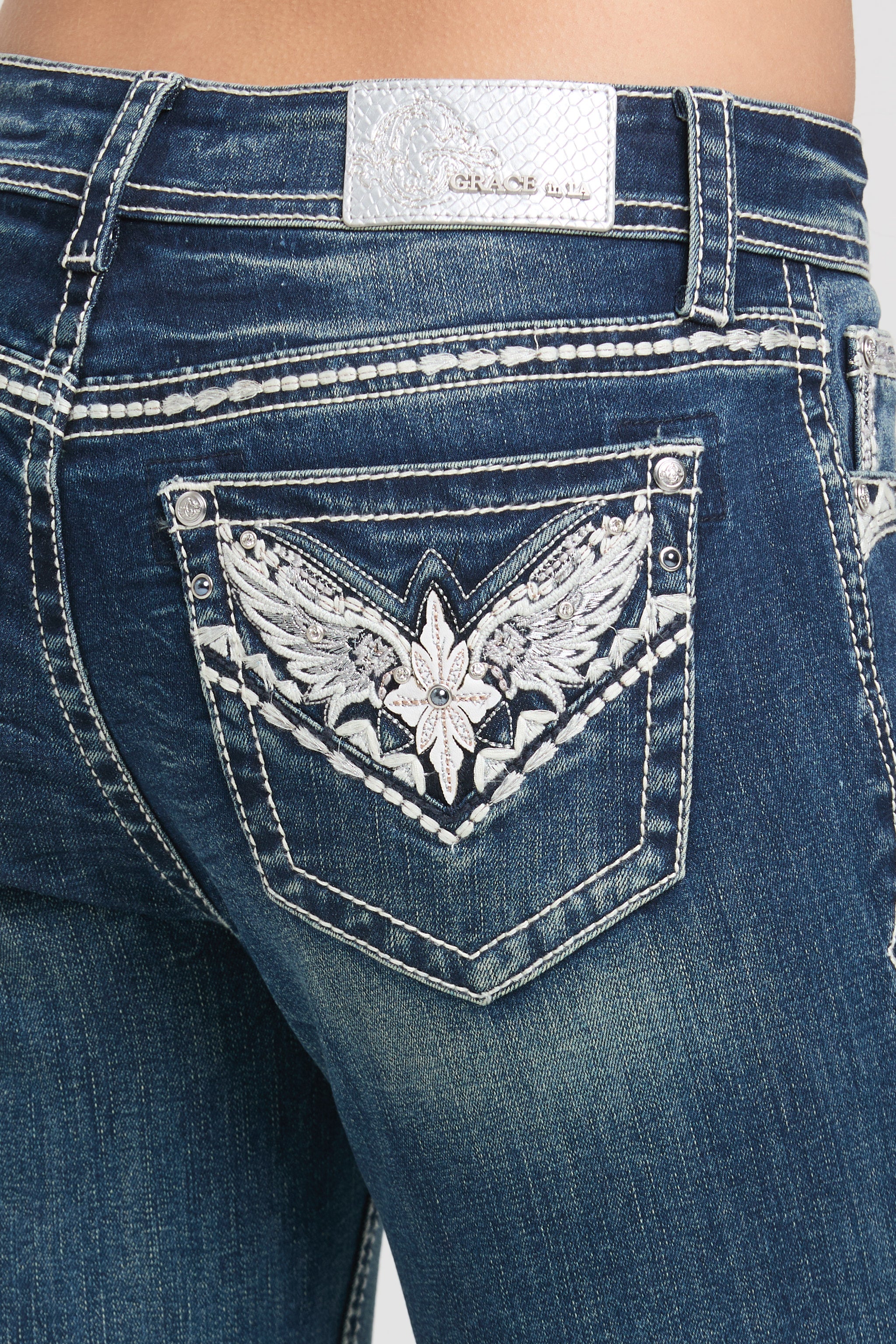 Western Embroidery Detail Flare Jeans