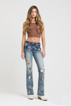 American Indian Dreamcatcher & Arrows Embroidered  Flare Jeans