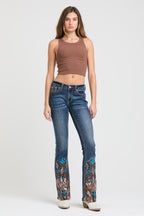 Western Embroidery Hem Detail Flare Jeans