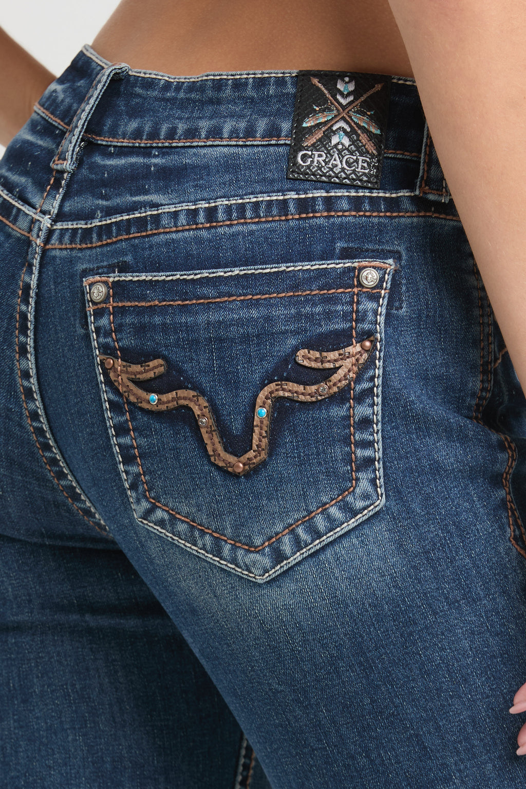Western Embroidery Hem Detail Flare Jeans