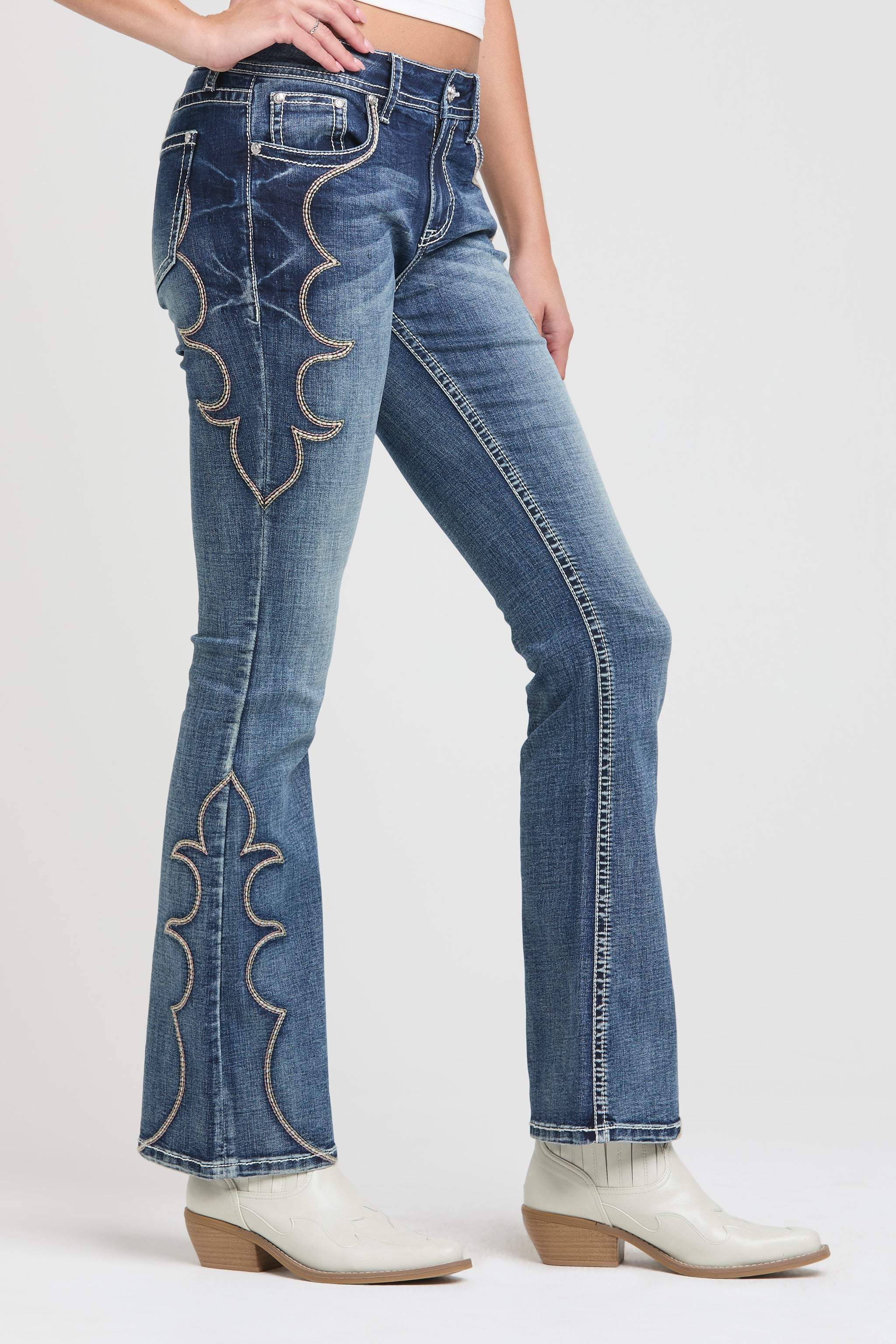 Bug Toe Western Side Detail  Flare Jeans