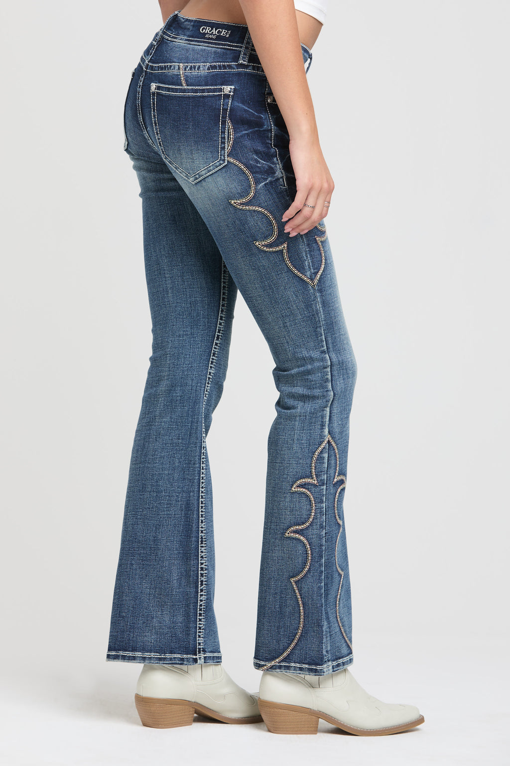 Bug Toe Western Side Detail  Flare Jeans