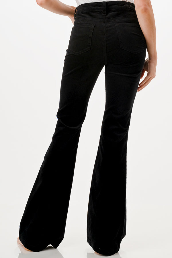 Black Color Corduroy Fabric Mid rise Flare Jeans