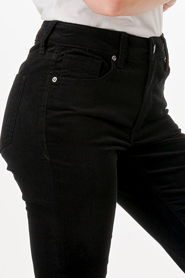 Black Color Corduroy Fabric Mid rise Flare Jeans