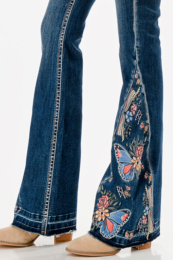 Butterfly Embroidered Boho Detail  Flare