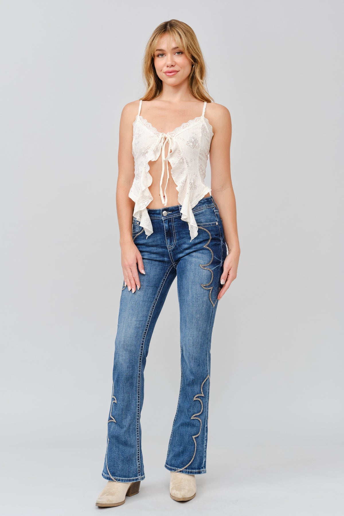 Bug Toe Embroidered Womens Flare Jeans | Western Fit – Grace in LA