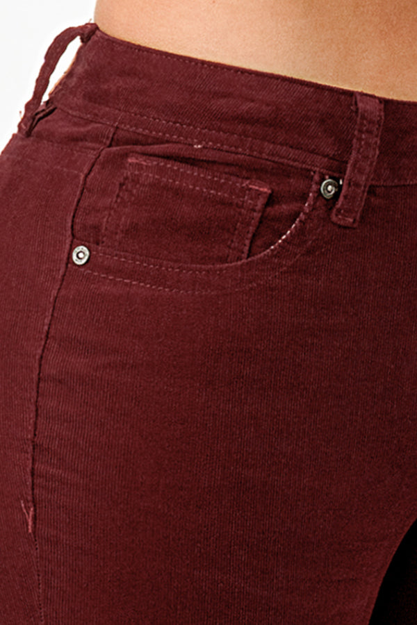 Burgundy Color Corduroy Fabric Mid rise Flare Jeans