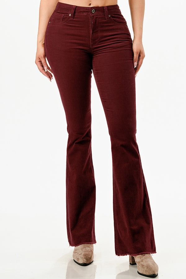 Burgundy Color Corduroy Fabric Mid rise Flare Jeans