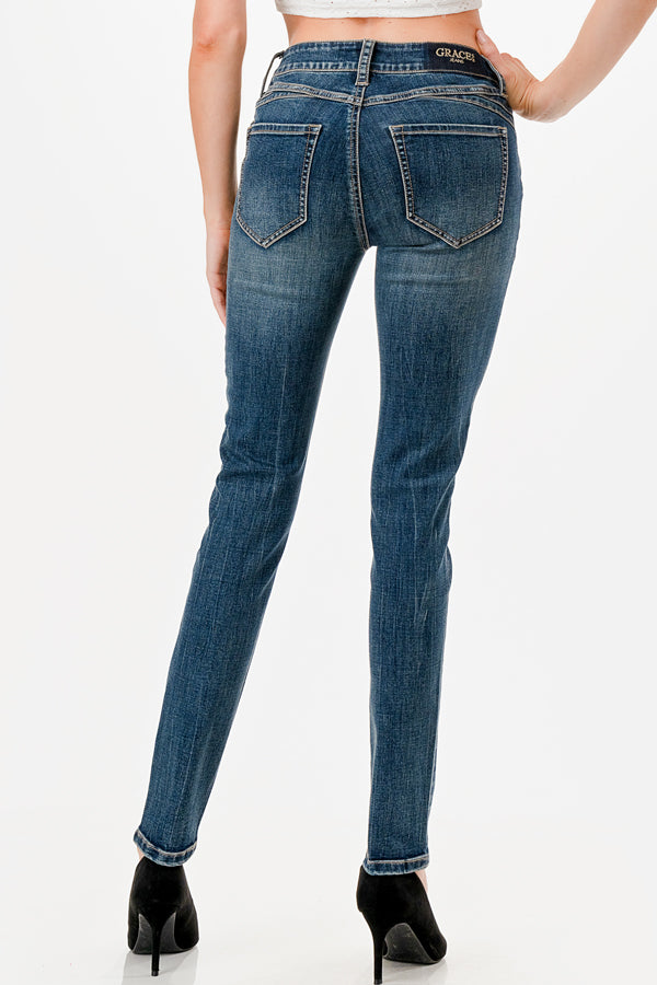 Basic 5 Pockets Soft Denim Mid Rise Skinny Jeans