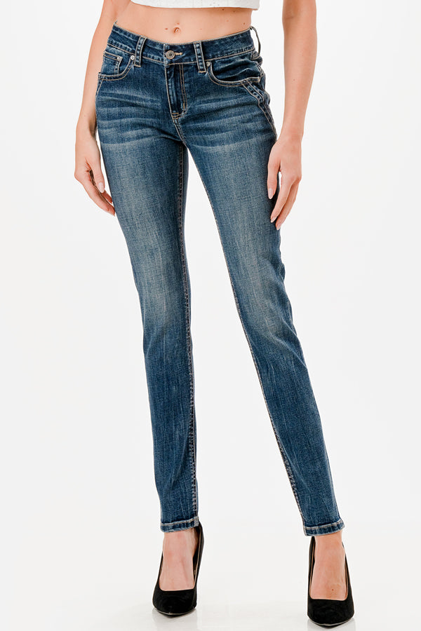 Basic 5 Pockets Soft Denim Mid Rise Skinny Jeans