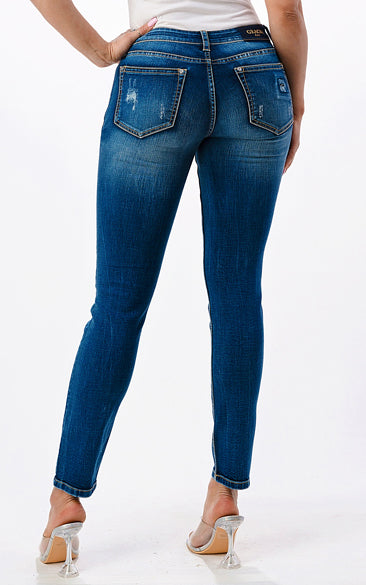 Patch work Hem Detail Mid Rise Skinny Jeans