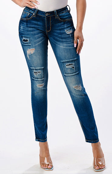 Patch work Hem Detail Mid Rise Skinny Jeans