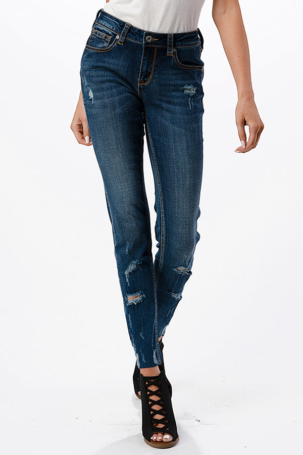 Basic 5 Pockets Distressed Mid Rise Skinny Jeans