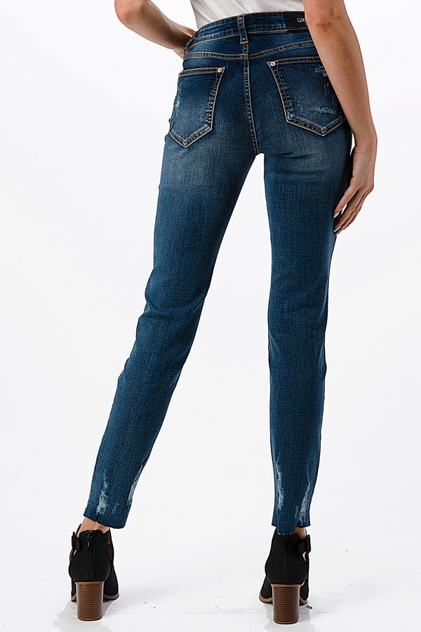 Basic 5 Pockets Distressed Mid Rise Skinny Jeans