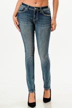 Steer Head Modify Simple Stitches Mid Rise Skinny Jeans