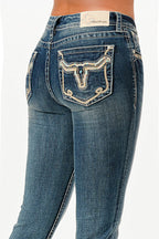 Steer Head Modify Simple Stitches Mid Rise Skinny Jeans Grace in LA - Denim
