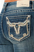 Steer Head Modify Simple Stitches Mid Rise Skinny Jeans Grace in LA - Denim