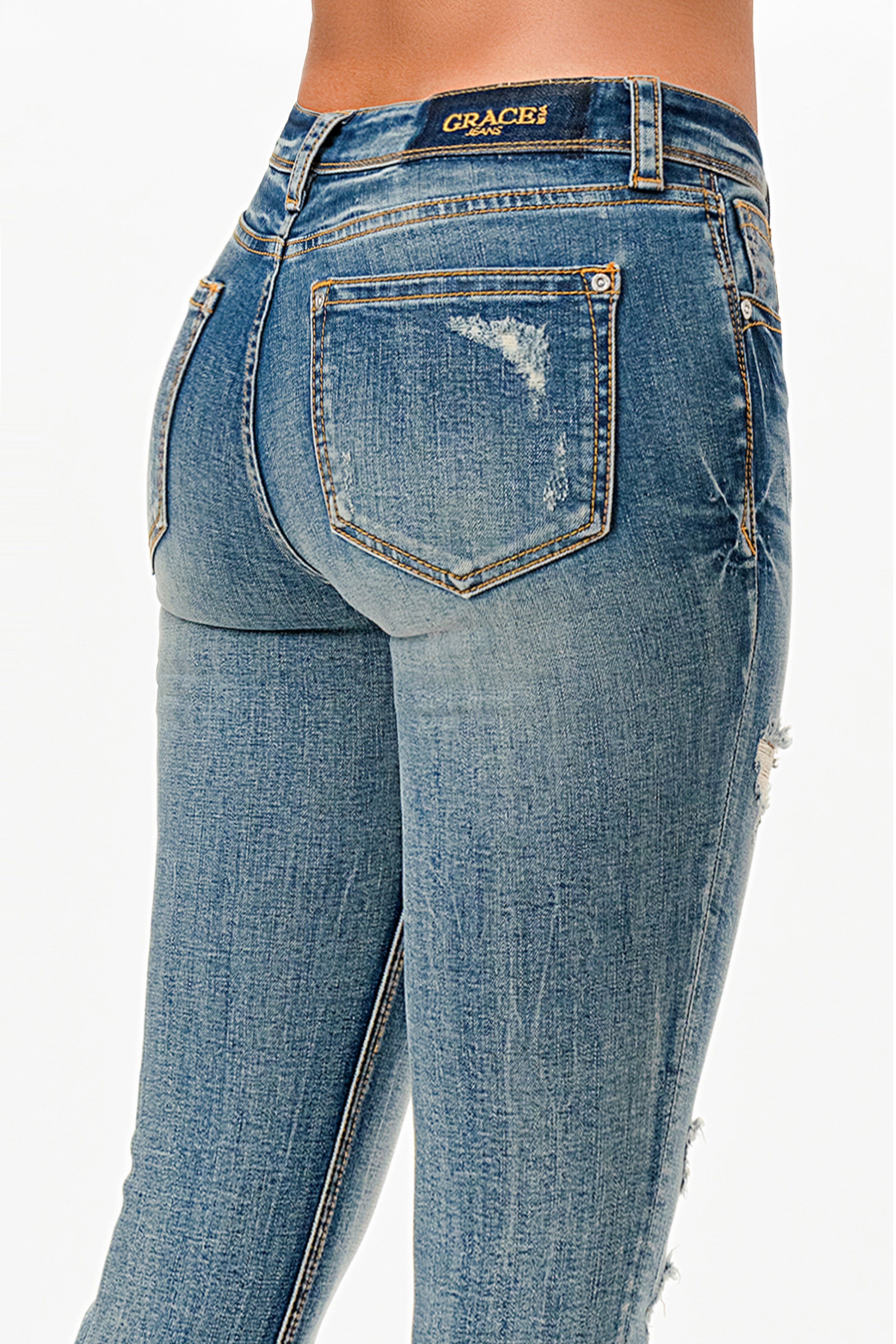 Basic 5 Pockets Soft Denim Mid Rise Skinny Jeans Grace in LA