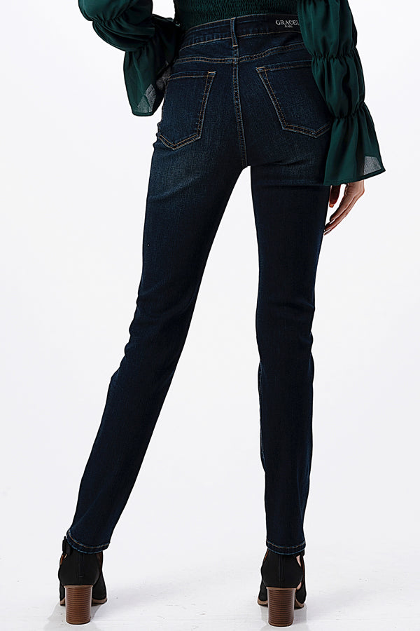 Basic 5 Pockets Dark Blue Mid Rise Skinny Jeans