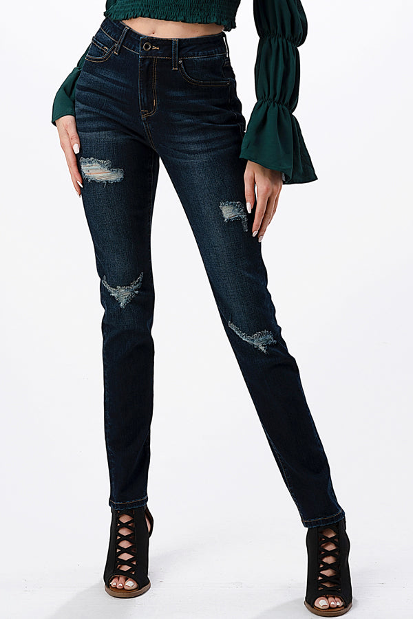 Basic 5 Pockets Dark Blue Mid Rise Skinny Jeans