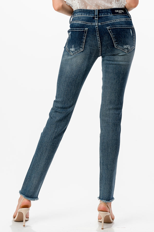 Basic 5 Pockets Light Blue Mid Rise Skinny Jeans