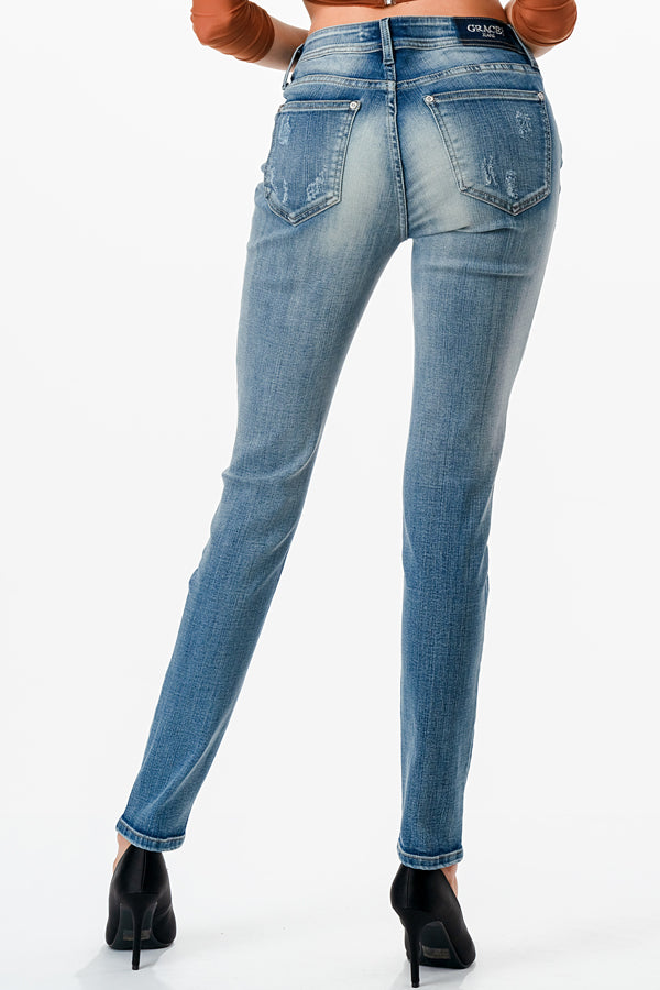 Basic 5 Pockets Light Blue Mid Rise Skinny Jeans