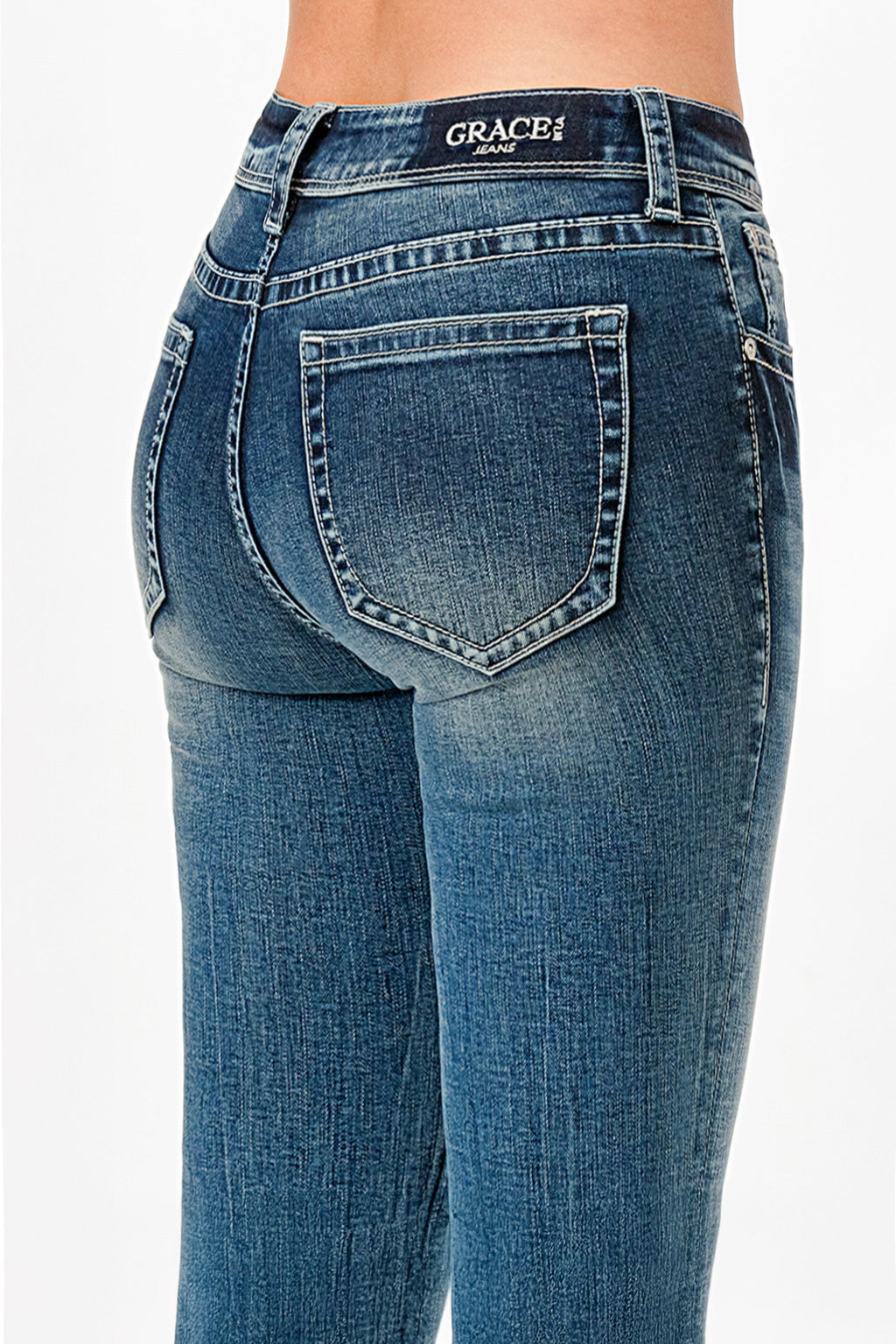 Western Boots Embroidered Mid Rise Bootcut Jeans Grace in LA - Denim